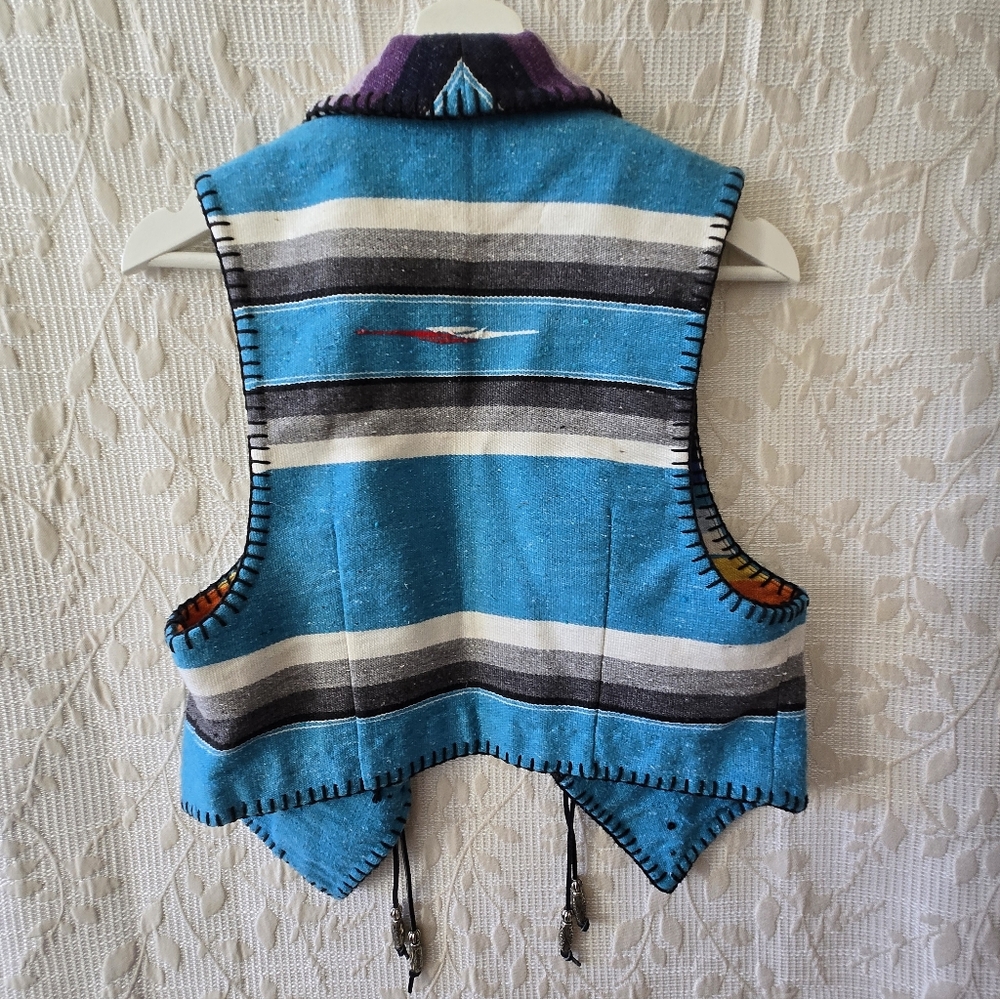 Handmade Vintage Native Patterned Wool Vest, Size XS/S - Picture 6 of 7